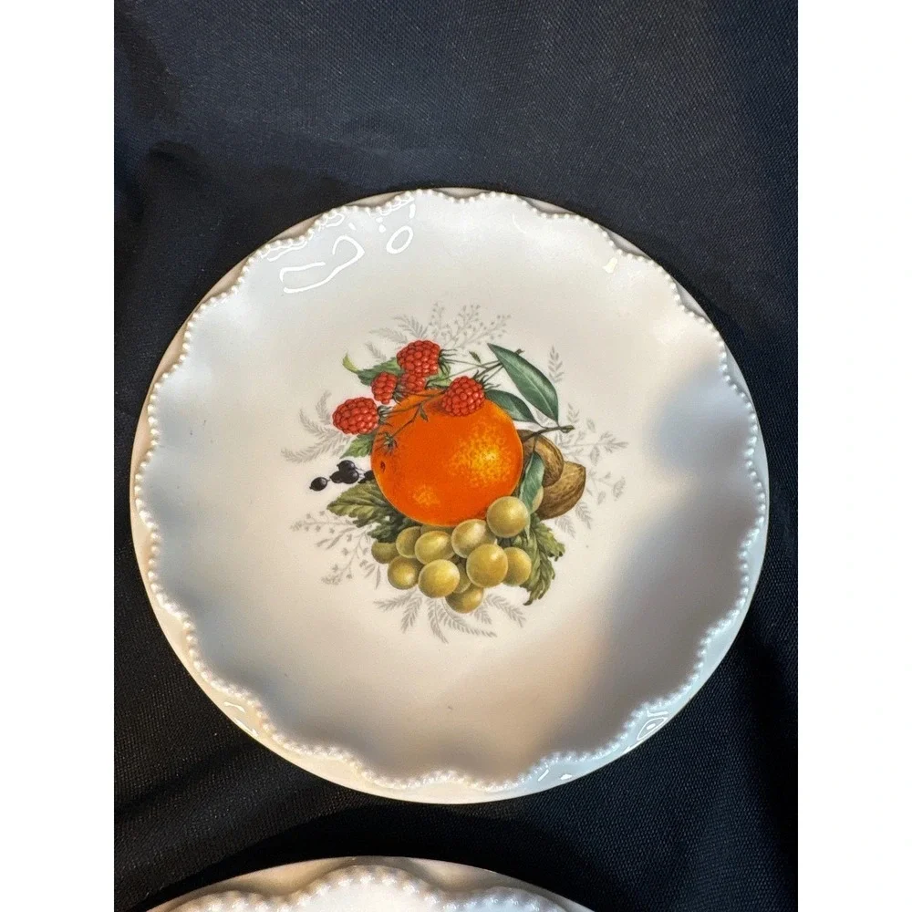 Bavaria Fruit Dessert Plates Set of 5 Vintage Ruffled Edge Porcelain